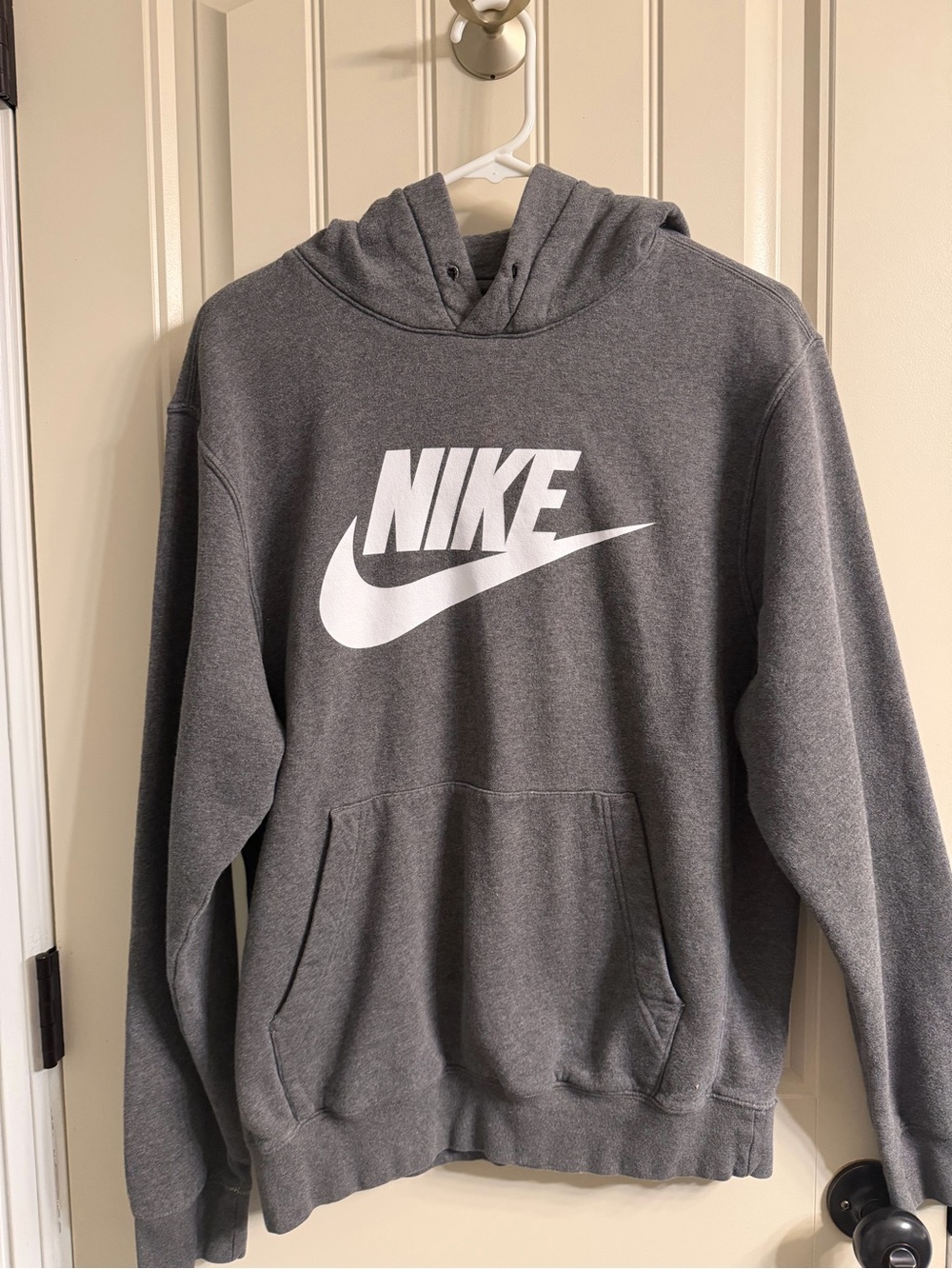 Nike Charcoal Gray Pullover Hoodie with White Swoosh